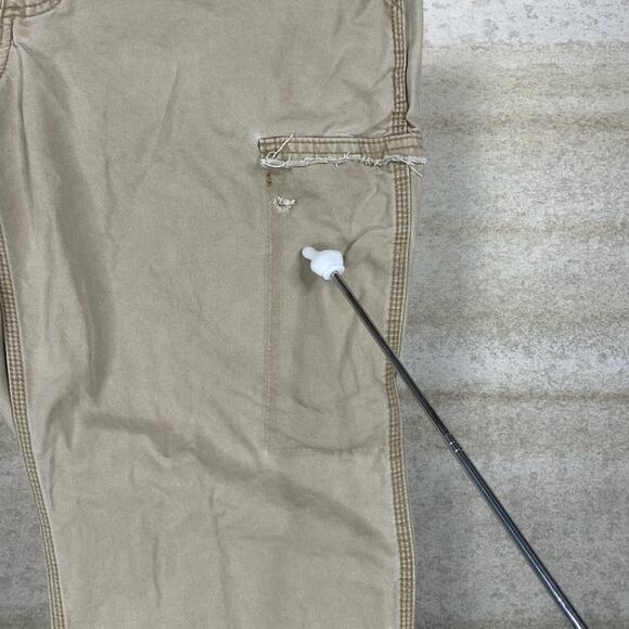 Vintage 90s Carhartt Cargo Pants 36x32 Baggy Wide Leg Tan Canvas Dungarees - Picture 7 of 7